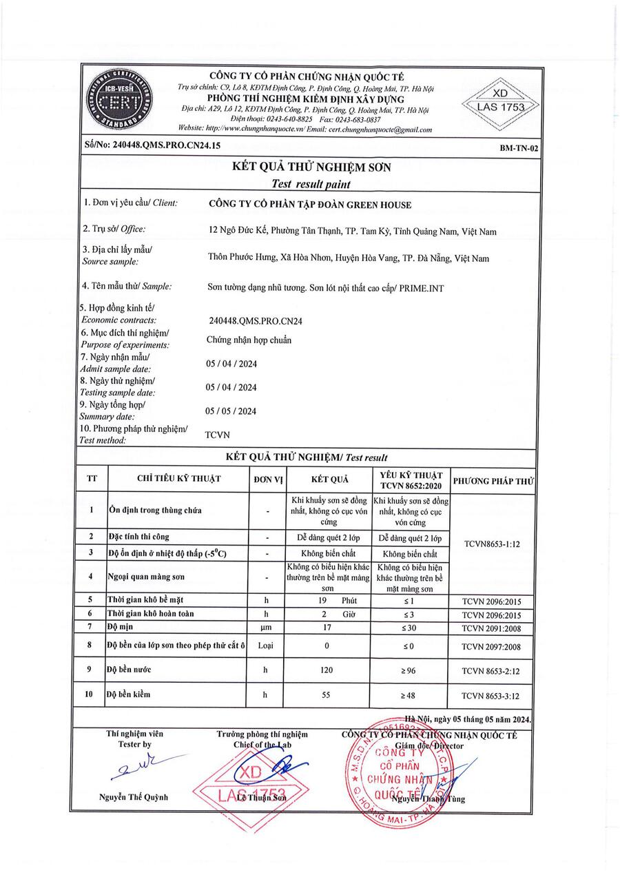 đề thí nghiệm sơn greenhouse